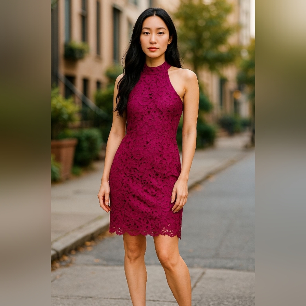 LULUS Elegant Lace Halter Dress - Purple